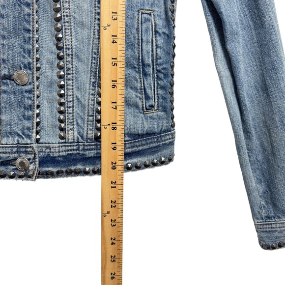 New American Eagle Outfitters Studded Denim Jacket Blue Distressed XS - Picture 8 of 12